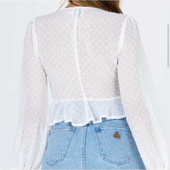 Princess Polly Sheer Romantic White crop top with Dots and puffy sleeves - Picture 9 of 9